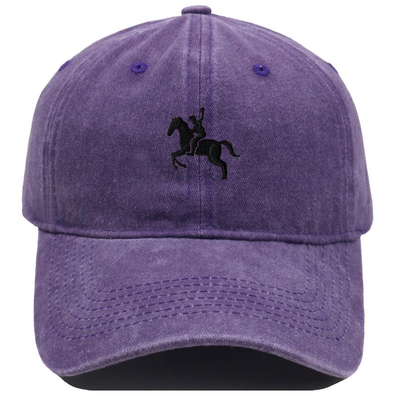 Men'S Washed Cotton Baseball Cap With Ride A Horse Embroidery Dad Hat Sport Golf Cap Sun Hat For Men Uv Blocking Bungee Hat