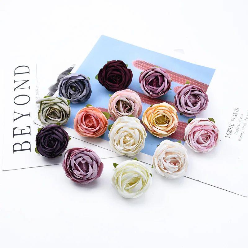 

5/10Pcs Tea Roses silk Head Christmas Decorations for Home Scrapbooking Wedding Bridal Accessories Clearance Artificial Flowers 5 Pieces