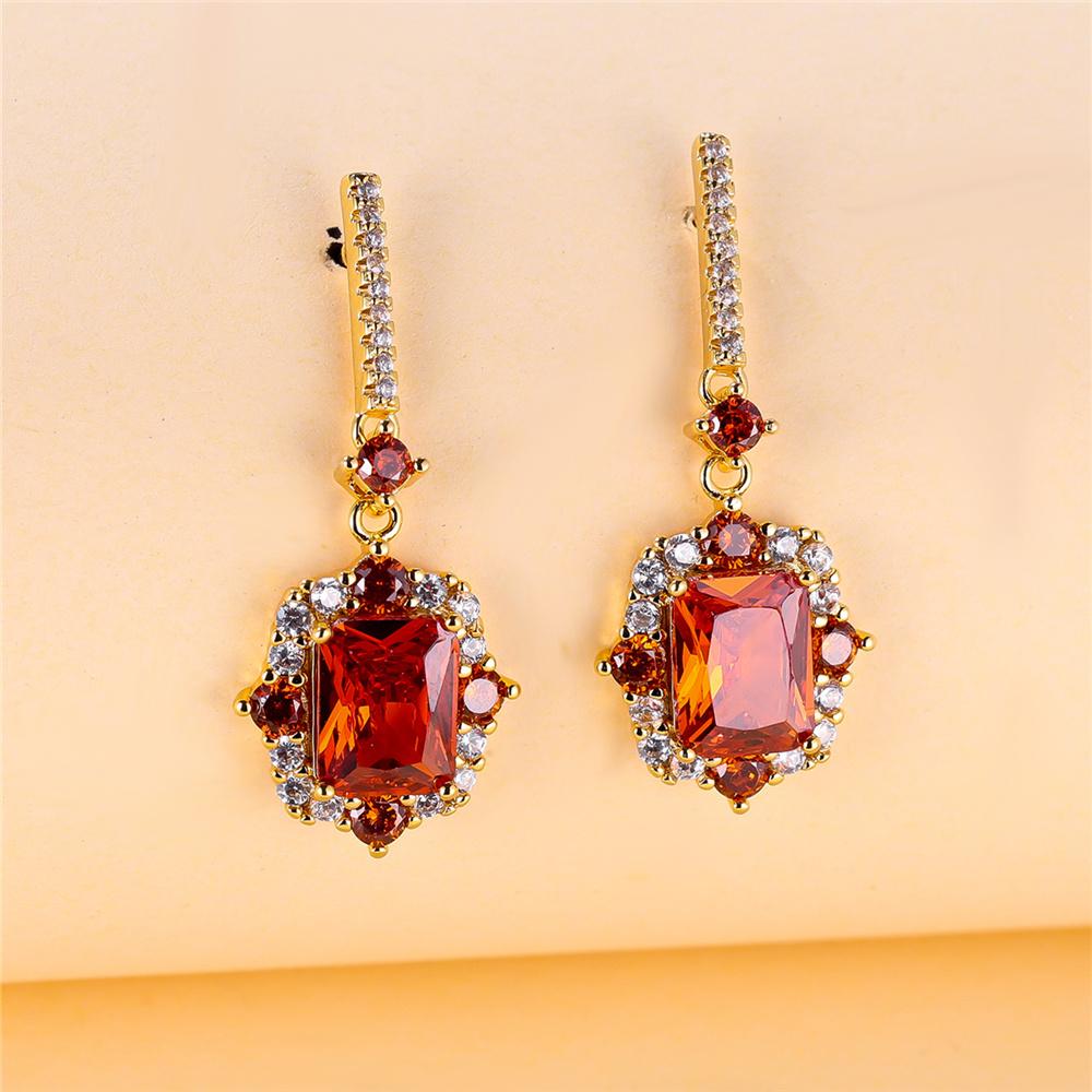 Luxury Female Purple Red Square Zircon Stone Drop Dangle Earrings Unique Gold Color Evening For Women