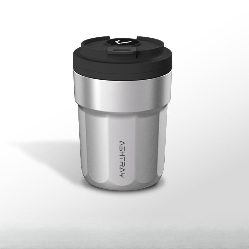 Nuovo Posacenere per Auto Creativo Stile Tazza da Caffè Posacenere per Auto con Coperchio Luce LED a 7 Colori Rivestimento Metallico e Guscio in ABS Tazza per Rifiuti