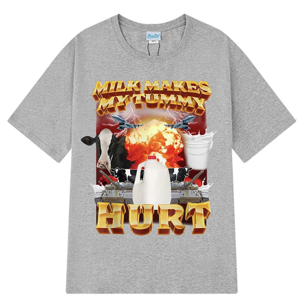Milk Makes My Tummy Hurt Tshirt Lactose Tolerant Funny Graphic T Shirt Fashion Vintage Hip Hop Short Sleeve Aesthetic Clothes