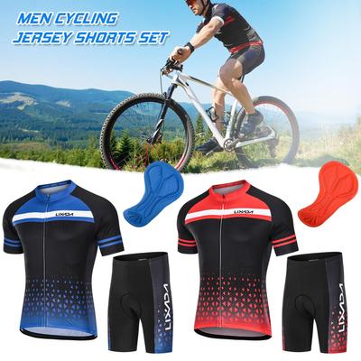 Lixada Men Cycling Jersey Set Breathable Quick-Dry Short Sleeve and Padded Shorts MTB Cycling