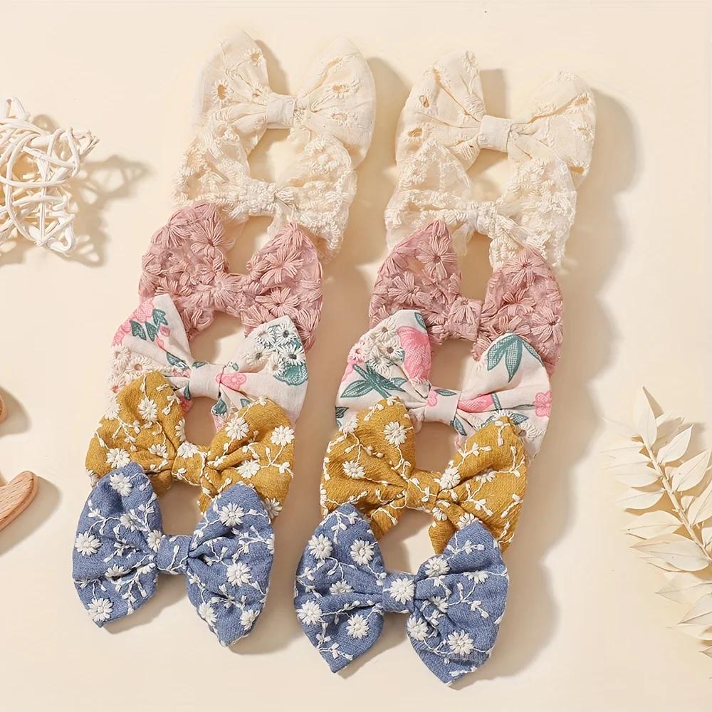 

12/20 шт. Милые заколки для волос с принтом цветов и бантами для маленьких девочек, милые хлопковые банты, заколки-автоматы, головные уборы, детские аксессуары для волос