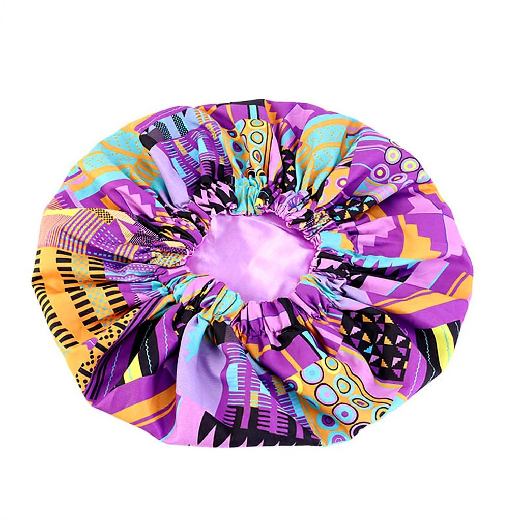 Custom Logo African Print Satin Bonnet Adjustable Double Layer Hair Bonnet Curly Hair Reversible Silky Sleep Cap Night Wrap
