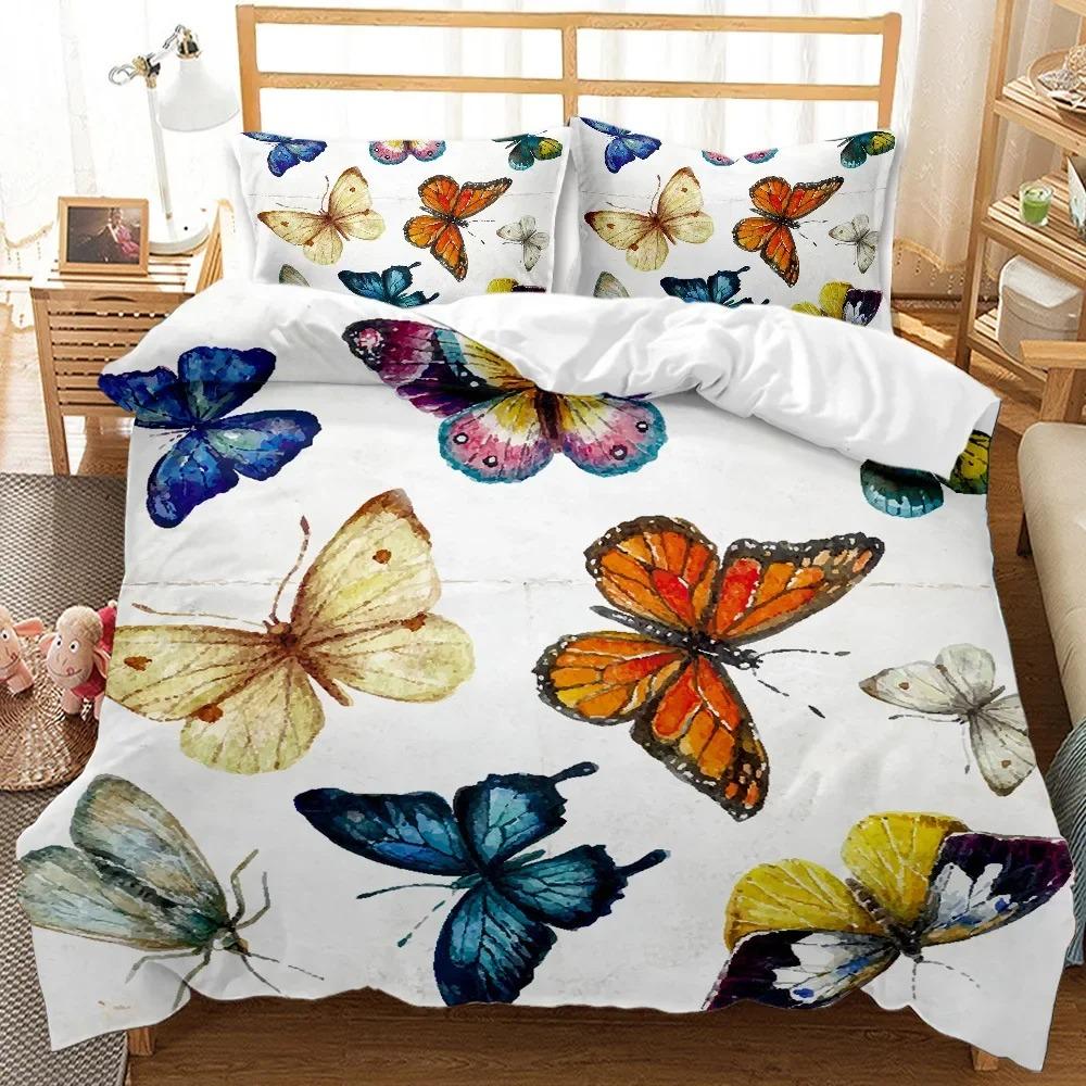Butterfly Duvet Cover King/Queen Size,Beautiful Blue Shiny Butterflies Print Soft Bedding Set for Kids Teens Girls,2 Pillowcases