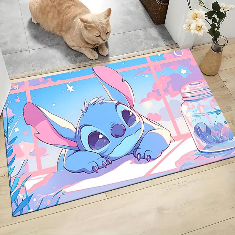 1pc Stitch Cartoon Carpet, 100% Polyester, Non-slip, Machine Washable, Waterproof, Outdoor Yard and Garden Decor, Home and Bedroom Decorative