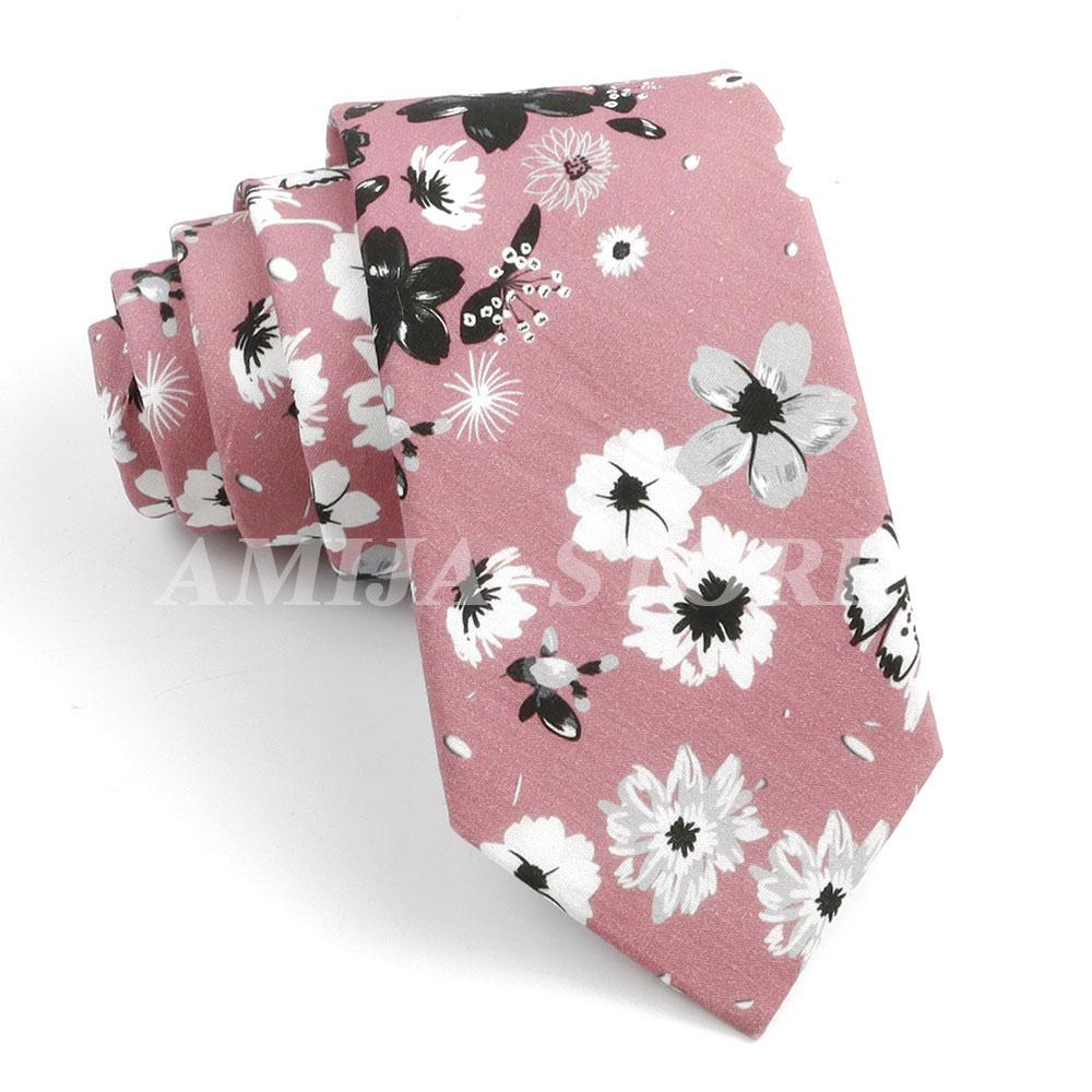 New Cotton Floral Tie For Men Women Soft Gentle Elegant Flower Necktie White Blue Yellow Narrow Skinny Wedding Party Accessories