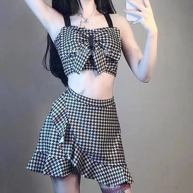 Dámské sexy plavky s děleným tělem Jednobarevné dvoudílné plavky s mašlí s vysokým pasem