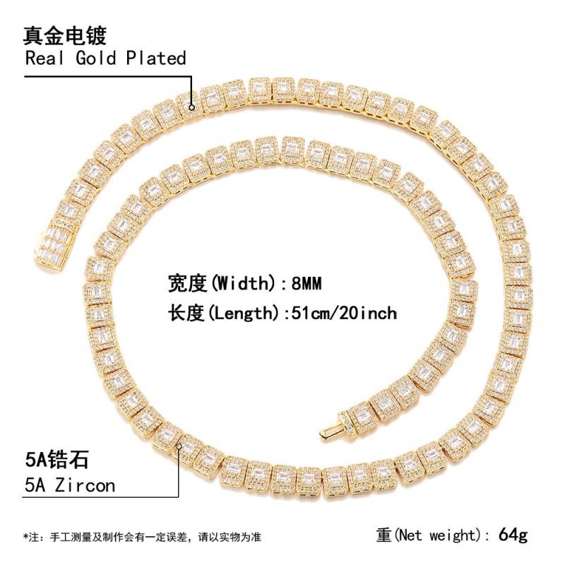 Hip Hop 8mm Cuban Link Chain With Flip Clasp T-Shape Mixed Zircon Unisex Fashion Jewelry