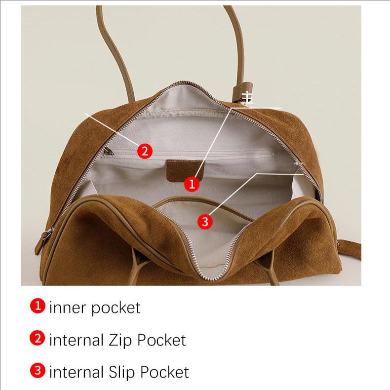 Women's Suede Shoulder Bag – Brown Soft Leather Handbag for Everyday Use, Fashionable and Durable Tote Purse