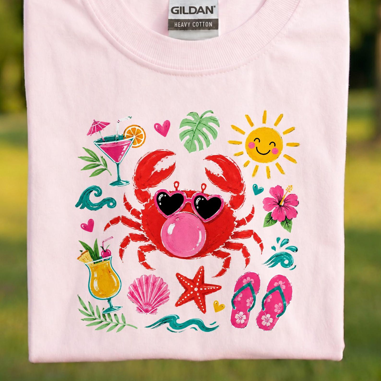 Summer Vibes Shirt, Beach Vacation Tee, Cute Summer T-Shirt, Tropical Shirt, Cute Crab Shirt, Retro Ocean T-Shirt XL