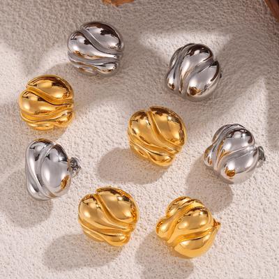 Exaggerated Geometric Irregular Round Stud Earrings, Concave-Convex Texture Plated 18K Gold Earrings, Wind Titanium Steel Color-Retaining Earrings