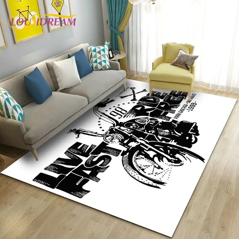 3D Retro Vintage Motorcycle Area Rug Large,Carpet Rug for Living Room Bedroom Sofa Decoration,Doormat Kitchen Non-slip Floor Mat
