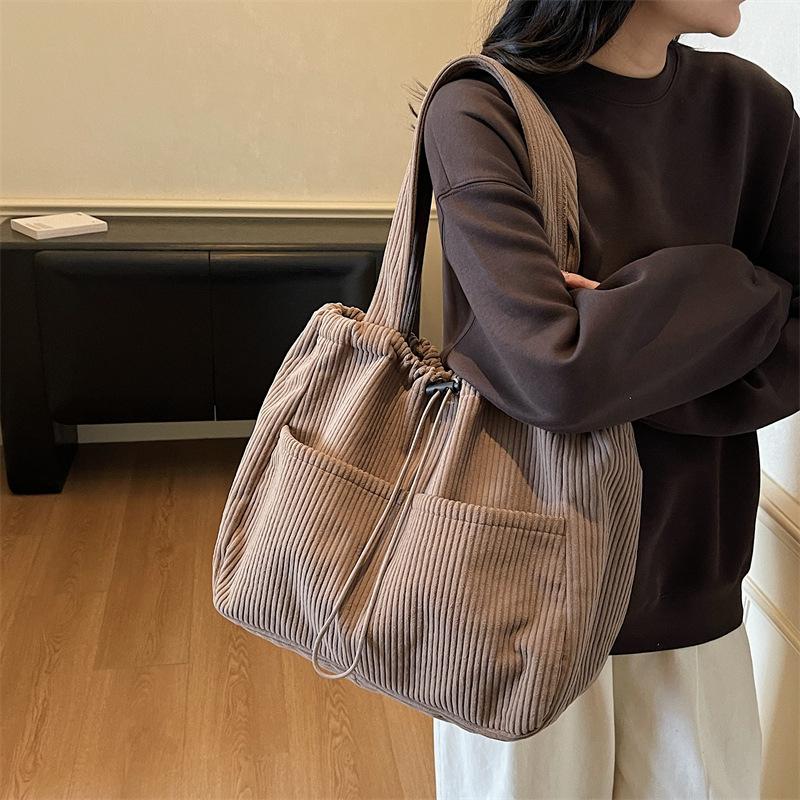 Corduroy Bag Women's Large Capacity Shoulder Shopping Bag Commuter Tote Bag