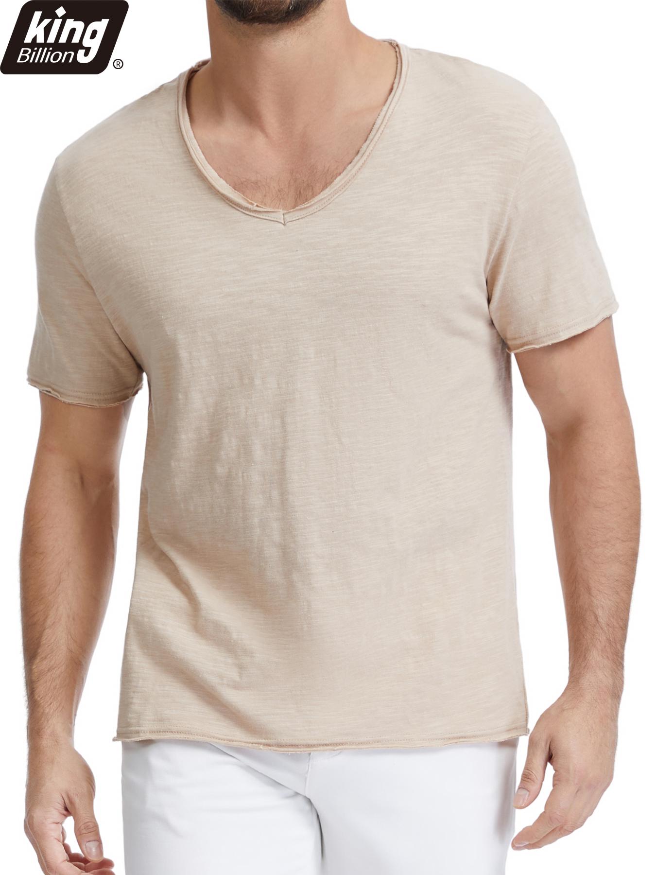 Sommer Lässiges Baumwollmischung Kurzarm T-Shirt für Herren - Atmungsaktive Used-Look V-Ausschnitt Rohkanten Lässige Tops in Unifarben S khaki