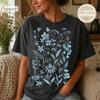 Blue Wildflower Shirt, Vintage Botanical Tee, Minimalist Floral Graphic T-shirt, Cottagecore Cotton Tee, Boho Botanical Nature Lover Gift