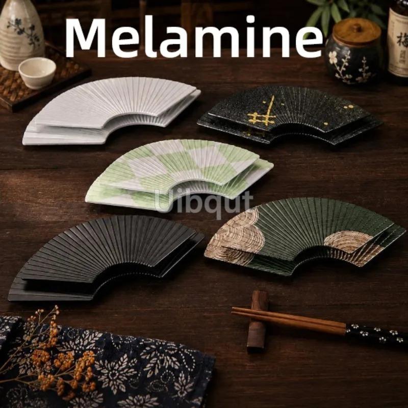 Melamine Fan Shaped Striped Plate Restaurant Creative Sushi Plate Afternoon Tea Cake Dessert Decor Plate Japanese Tableware Dish
