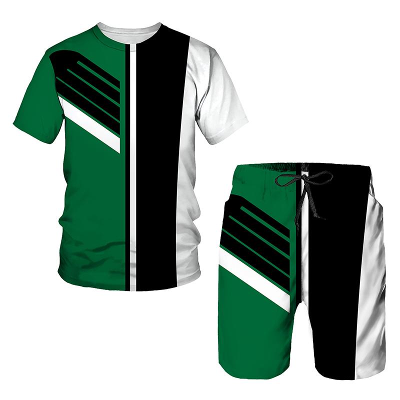 Neues Sommer-Europäisches und Amerikanisches Oversized Herren Trend Lässiges Trainingsanzug Set 2026 3D Digitaldruck T-Shirt Shorts Set 2-teiliges Outfit