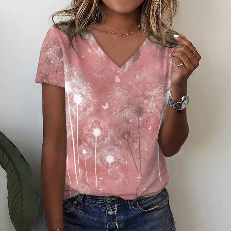 

Футболки с 3D-принтом «Одуванчик», летняя мода, женская уличная одежда, повседневная футболка с V-образным вырезом, футболки Y2k, топ, свободный размер, женская одежда Harajuku 3XL