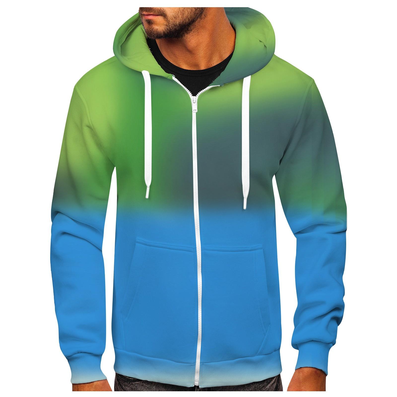 

Мужская мода повседневная застежка-молния с градиентным принтом тай-дай и куртка-толстовка с капюшоном XXXXXXL зелёный