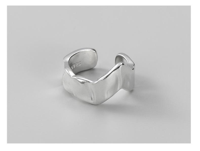 S925 Sterling Silver Wave Texture Ring - Women's Simple Retro Jewelry
