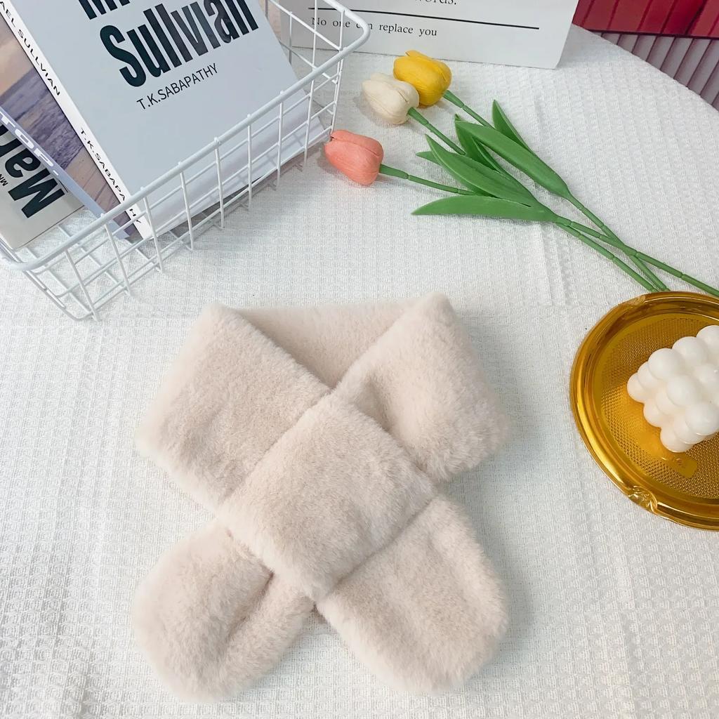 Warm Candy Color Furry Scarf for Toddler Korean Fashion Solid Color Scarf for Young Kids Autumn Winter Outdoor Warm Scarfs