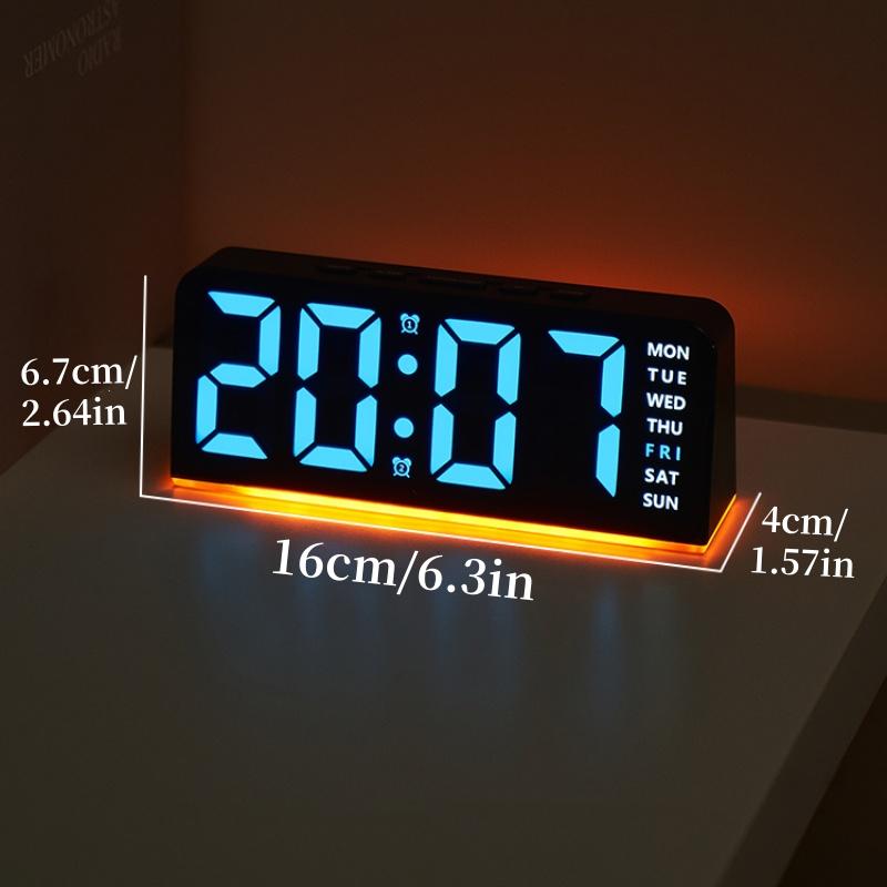 Digital Alarm Clock with Mood Light TEMP Date Week 2 Alarms Snooze Table Clock 4 Levels Brightness 12/24H Electronic LED Clock
