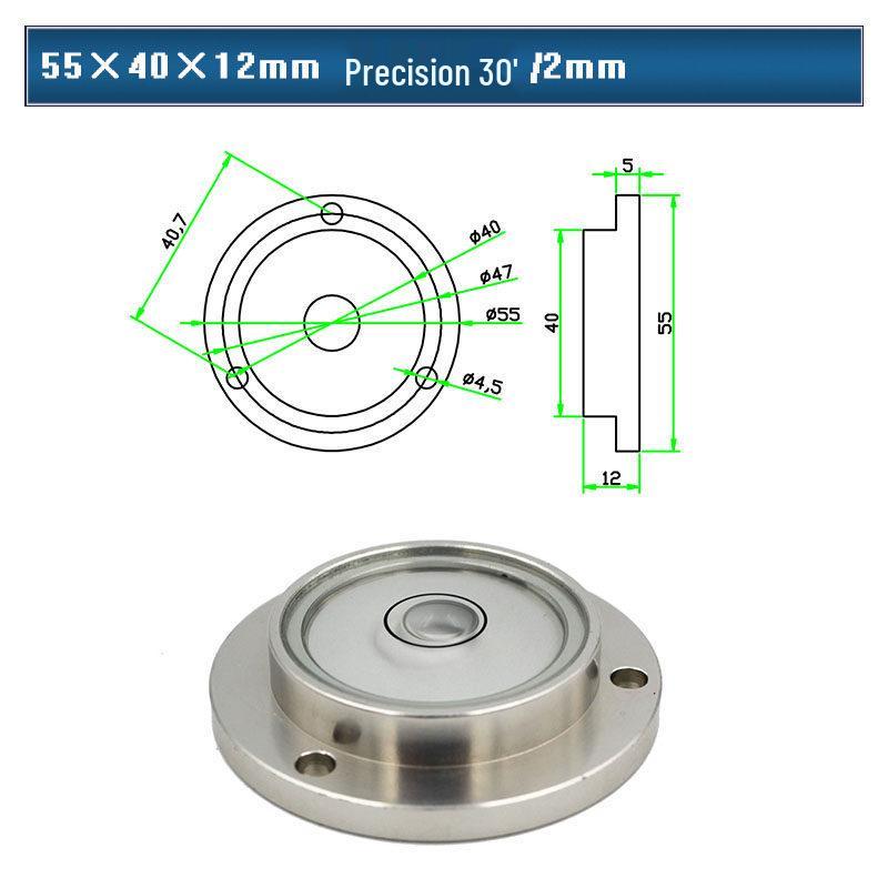 HACCURY Round Metal Spirit Level with Base Mounting Holes