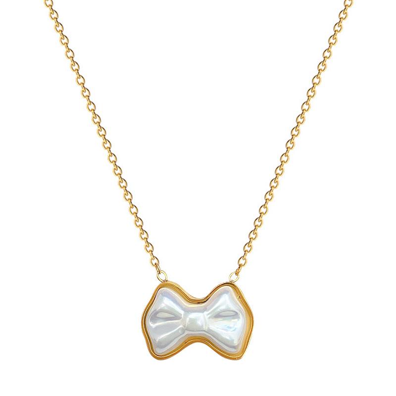 Perlen-Schleife Personalisierte Minimalistische Ofen Echtschmuck Halskette Damen Schlüsselbein Kette