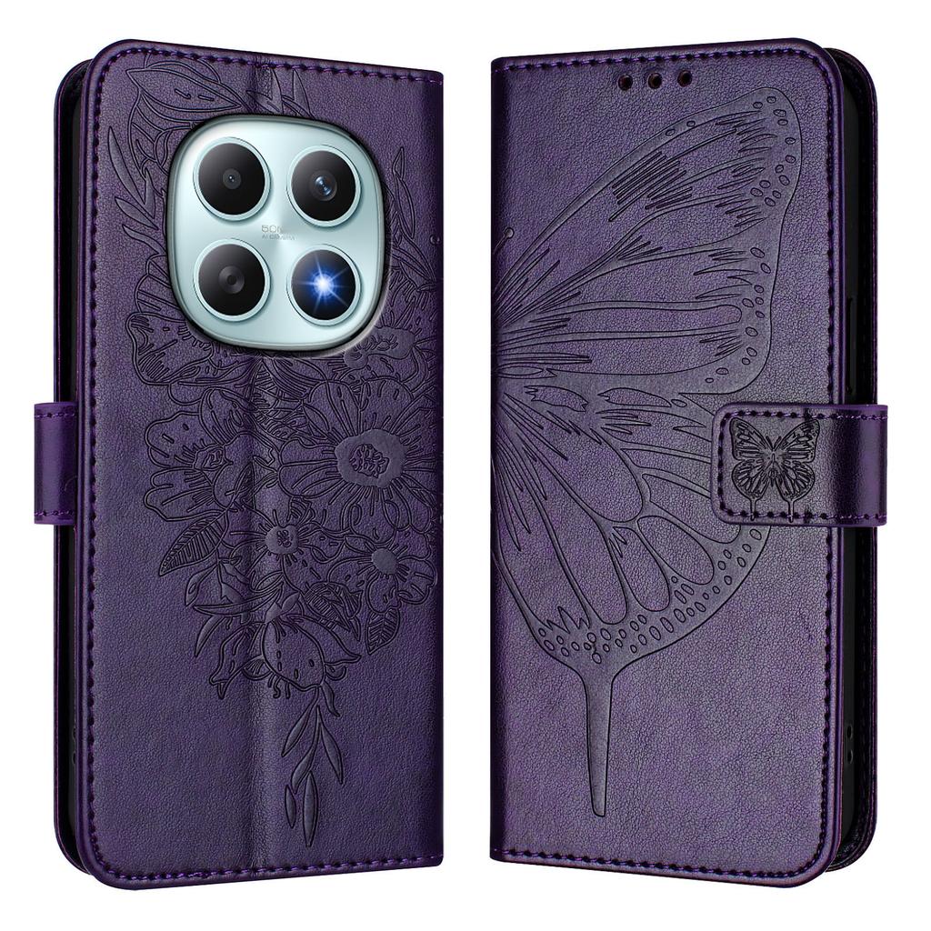 For Xiaomi Poco M8 5G/Redmi Note 15 5G (Global)/15 4G (Global) Wallet Case with Wrist Strap Butterfly Imprint Leather Phone Cover