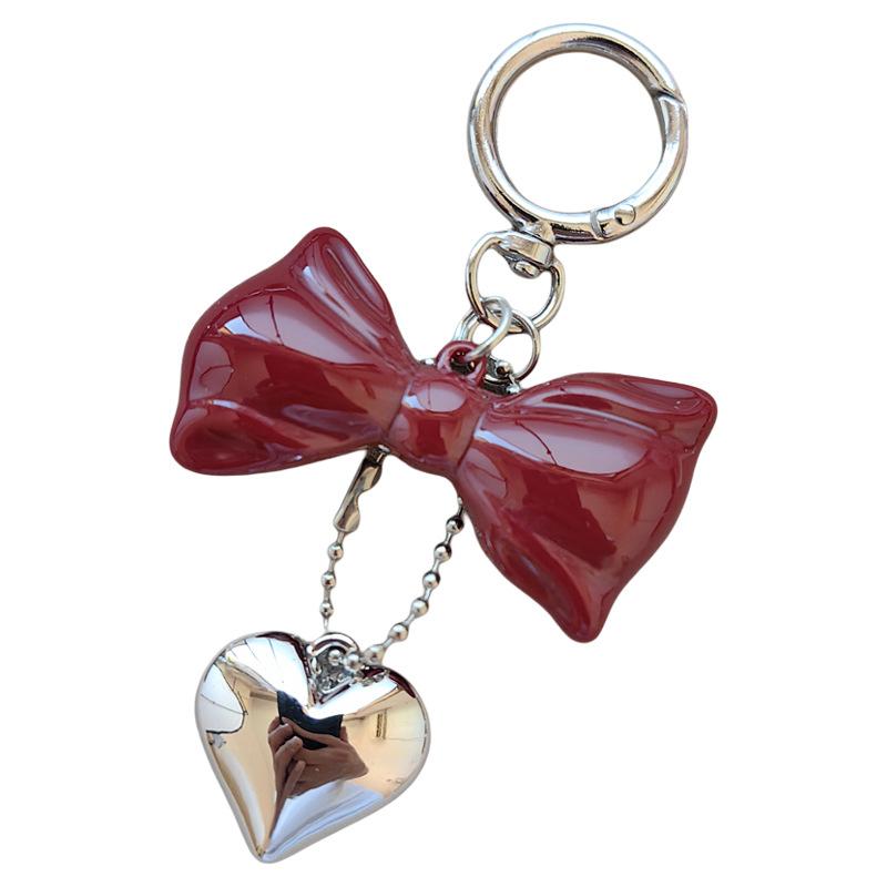 Y2k Key Chains Cute Acrylic Bowknot Pendant Keyring Red Bow Key Chain High Quality Heart Pendant Keychain For Car Decoration