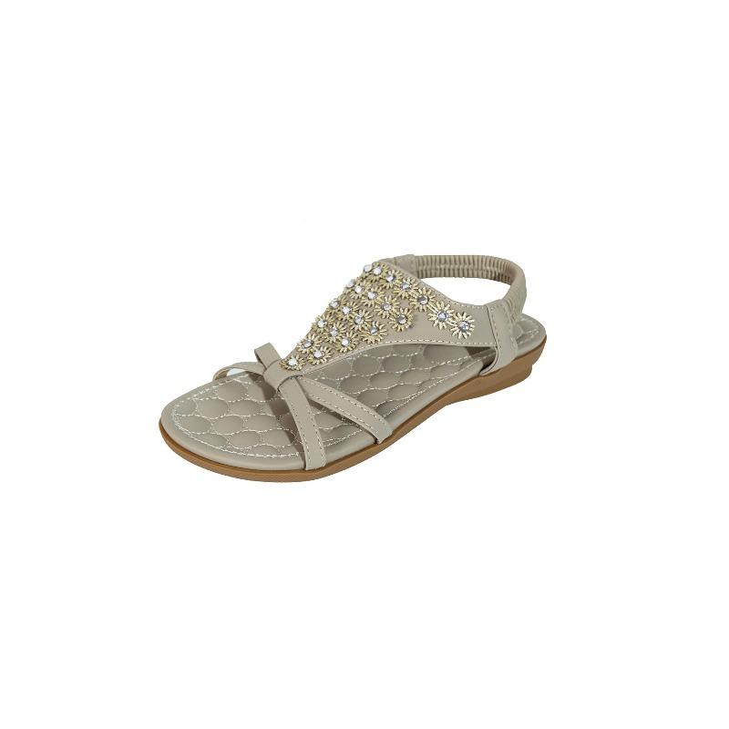 New Sandals with Hand Embroidered Thread, Rhinestones, Oversized Clip On Flat Shoes