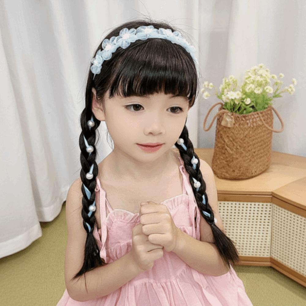 Snow Yarn Fairy Braided Headband Tulle Flower Imitation Pearl Headband  Childrens Festival