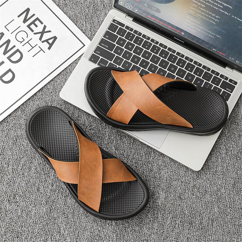 

Lazy slippers summer wind high-end men s slippers comfortable and casual soft bottom outdoor foot green one-word drag men 47 верблюд
