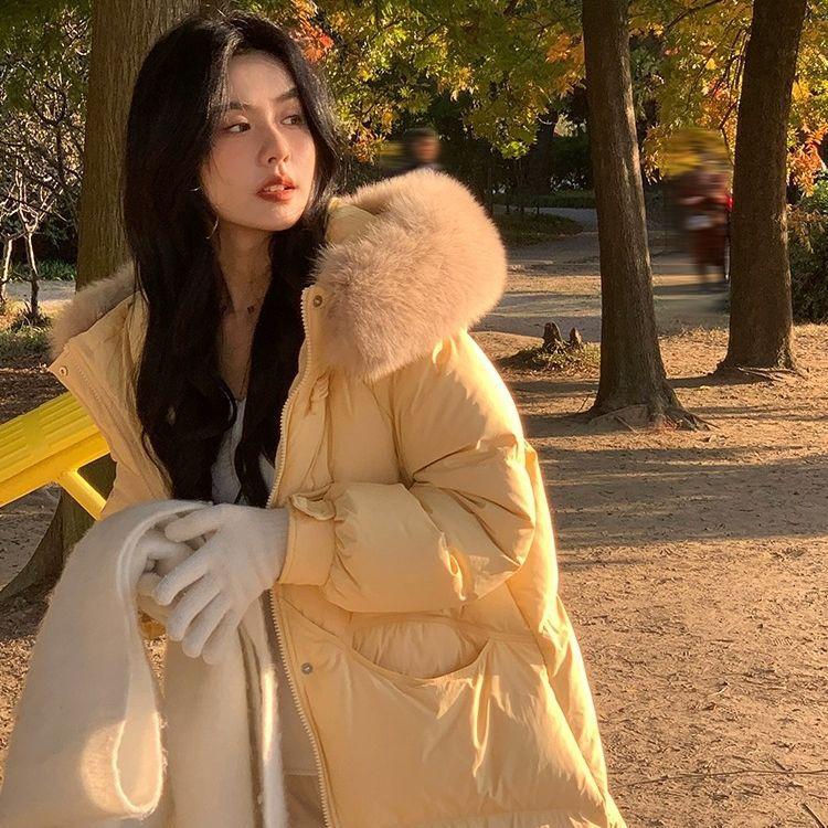 

Пуховик средней длины, зимний модный дизайн, утолщенная свободная куртка на белом утином пуху