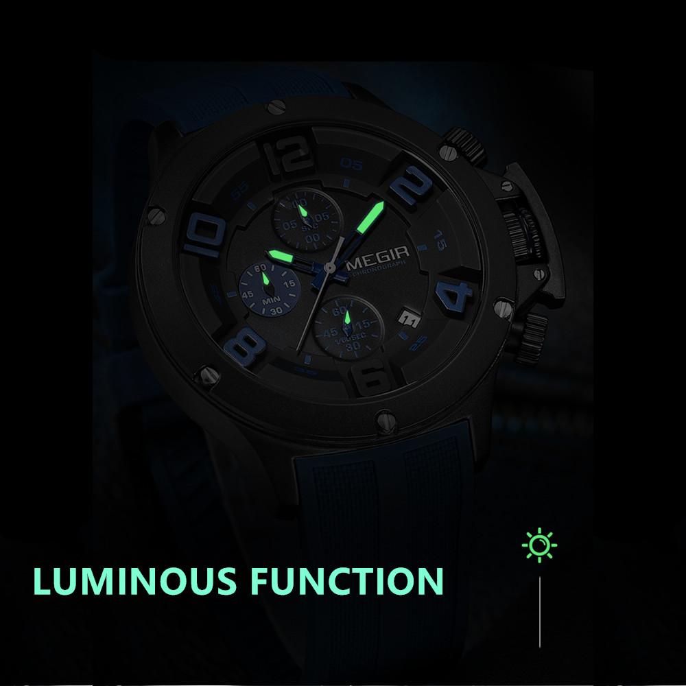 MEGIR Fashion Sport Quartz Watches for Men Big Dial Watch Chronograph Waterproof Luminous Man Wristwatches Date Clock 8115