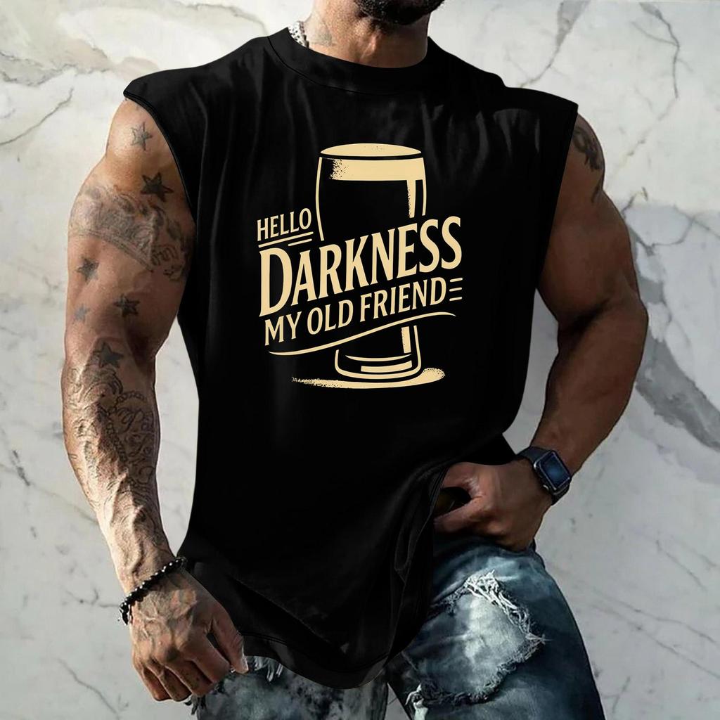 Men's Sleeveless Muscle Tank Top with Beer Themed Graphic Print Vintage Style Casual Summer Vest for Outdoor Activities