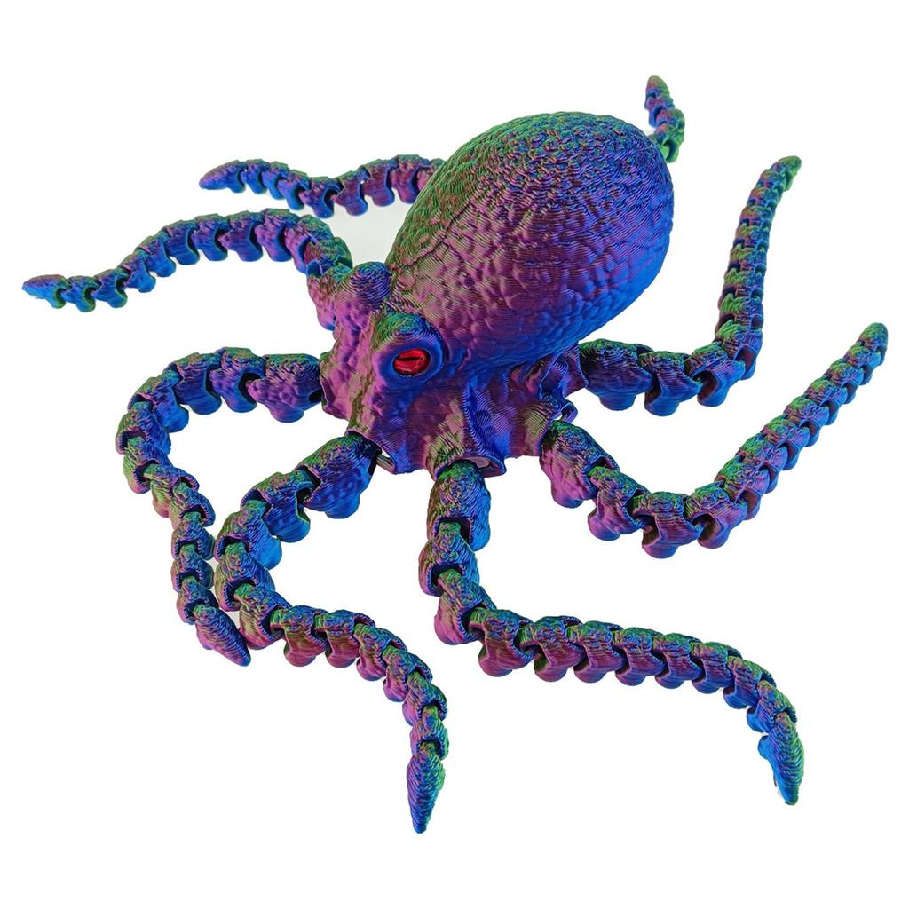 3D Printed Kraken Toy Multi-color Sample With Simulated Eyes, Movable Joints, Gradient Luminous