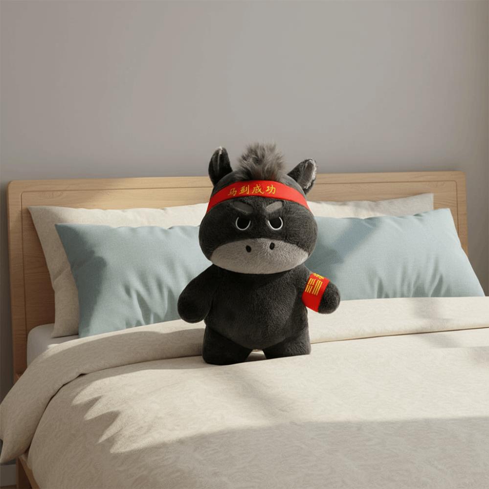 Cute Design Lucky Horse Figurine Black Color Zodiac Pony Figurine Horse Plush Doll  New Year Gift