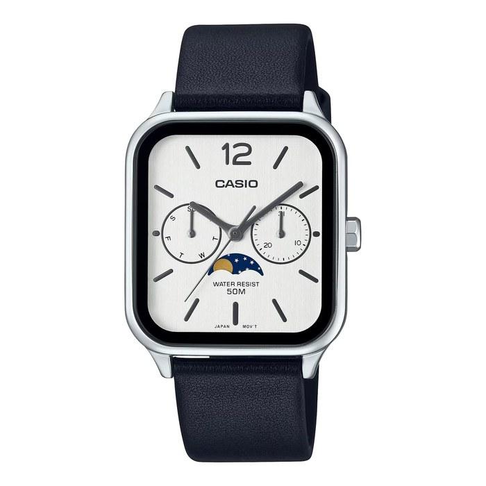 [Casio] Standard Moon Phase Analog Men s Watch MTP-M305L-7AV Black Leather Band Silver