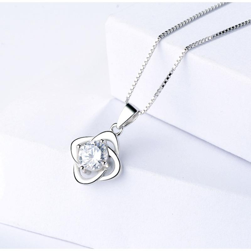 S925 Sterling Silver Pendant Simple Four-Leaf Clover Rhinestone-Encrusted Jewelry Korean Jewelry