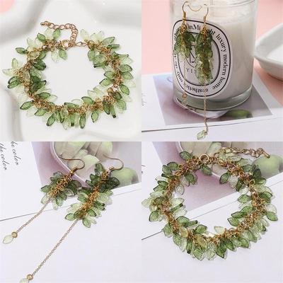 10-50PCS Green Transparent Acrylic Leaf Shape Beads Charm for DIY Necklace Earrings Jewelry Making
