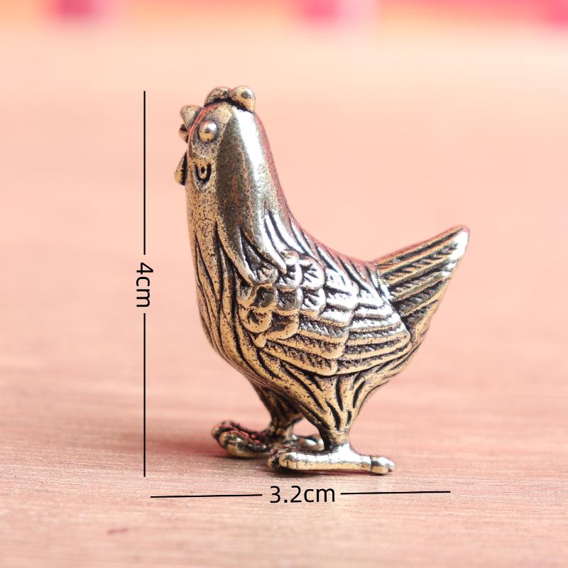 Solid Brass Hen Small Statue Desktop Ornaments Vintage Zodiac Animal Figurines Model Lucky Home Decorations Crafts Accessories