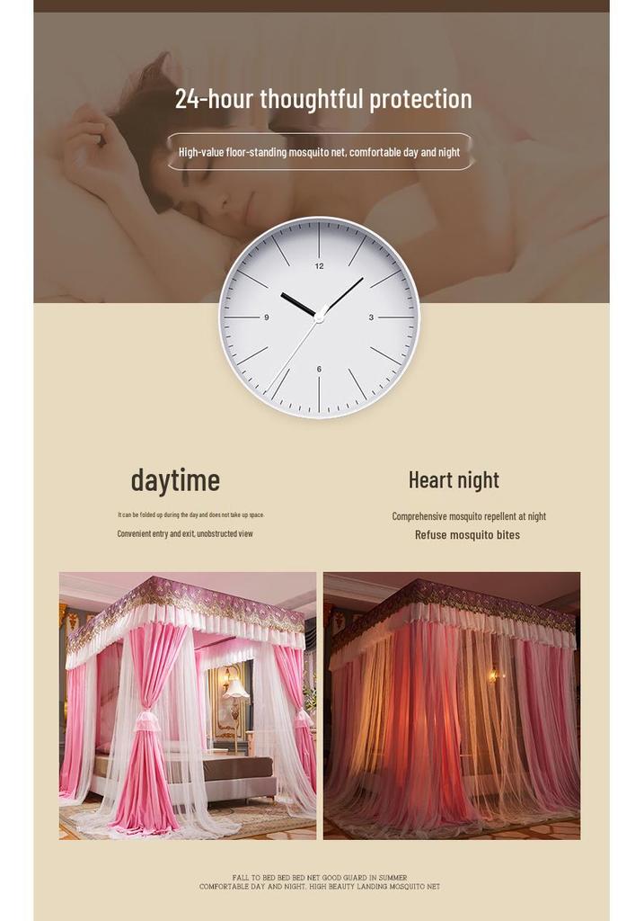 Double Layer Blackout Curtain Mosquito Net with Stainless Steel Bracket - Floor-Standing Design