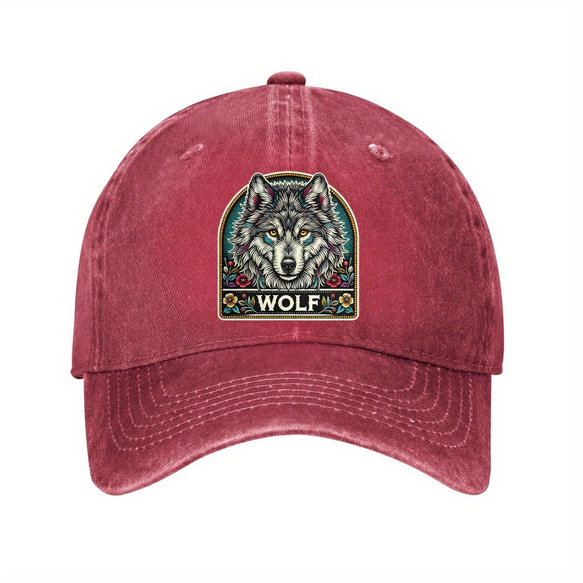 

Wolf Floral Graphic Baseball Cap Vintage Washed Cotton Dad Hat Adjustable Casual Unisex Cap One Size
