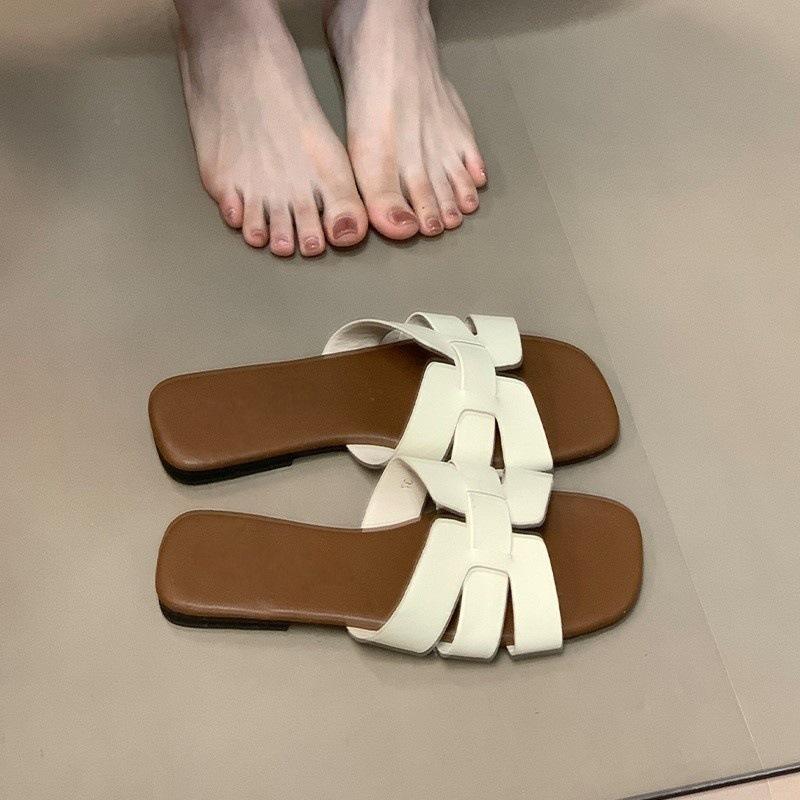 Beach slippers wear French sandals with skirts lazy summer flat women's shoes