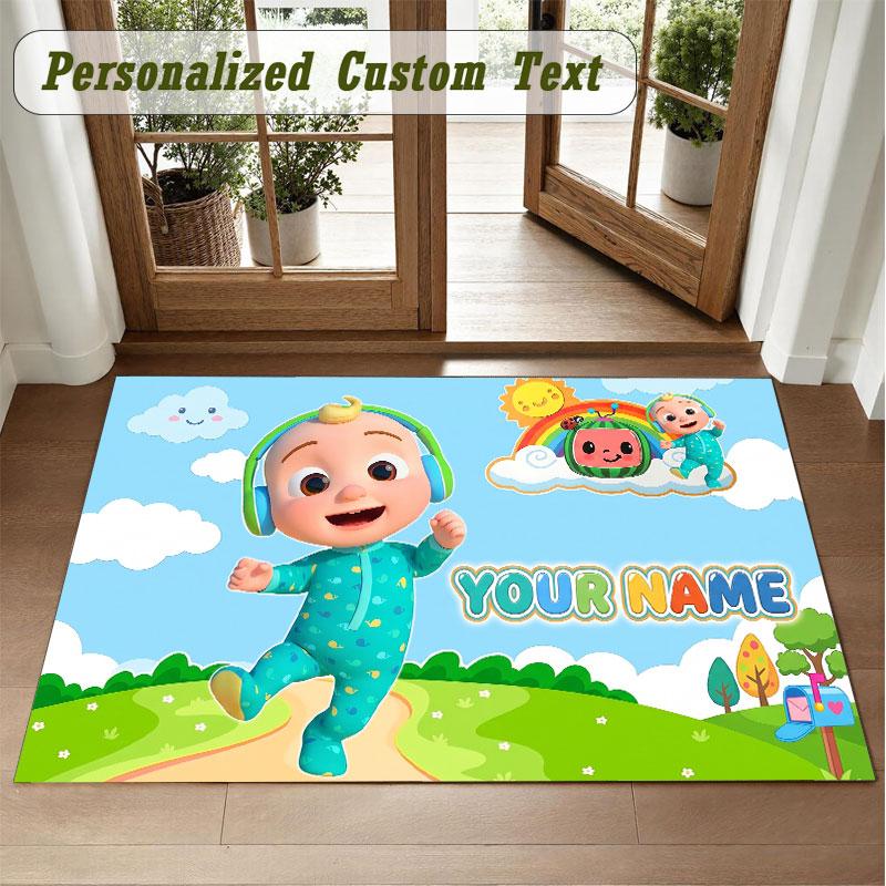 Crystal Velvet Square Rug Custom NameCocomelon Pattern Non Slip Home Floor Decor Rug