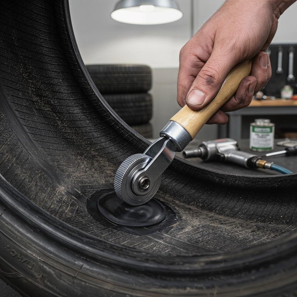 Roller Bearing Tire Patch Roller Wooden Handle Puncture Patch Tool  Car Audio Installation
