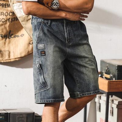 Short de travail en jean rétro multi-poches pour homme
