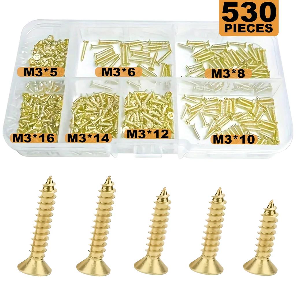 530Pcs Yellow Small M3 Self Tapping Screw, Suitable for Various Purposes Such As Decoration
